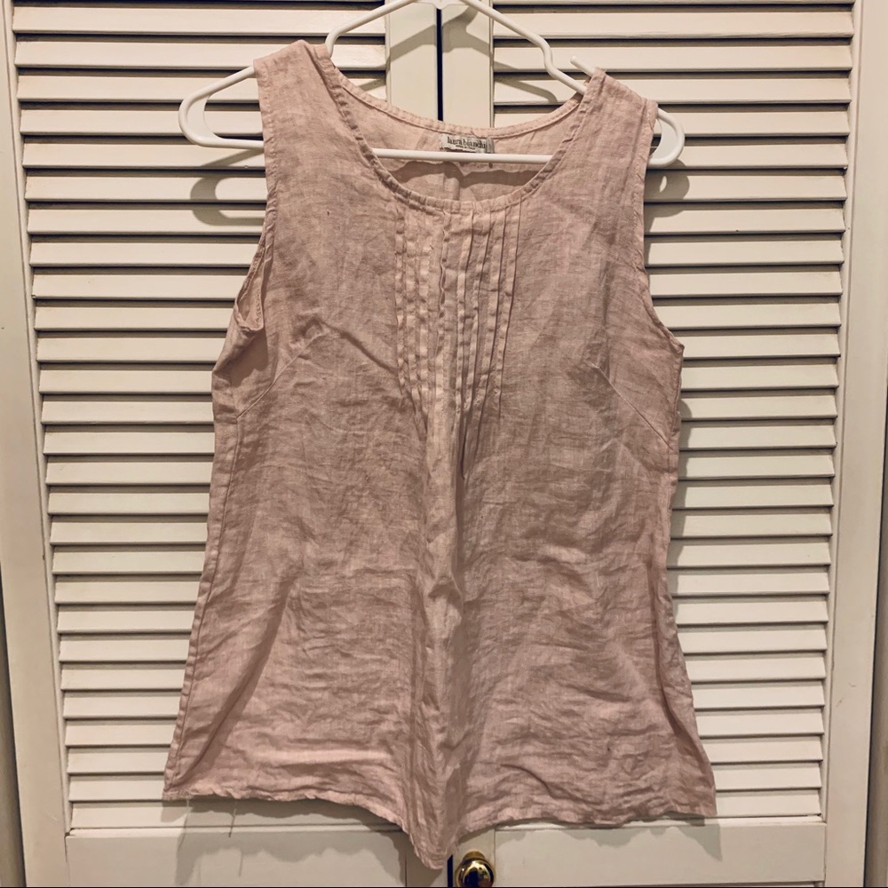 Pink linen top with pin-tuck detailing